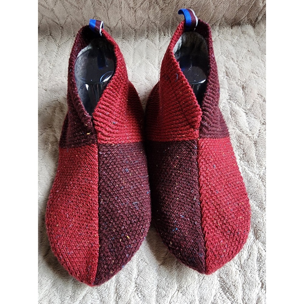Bombas Gripper Slippers Red Burgundy Colorblock Marled Knit House Shoes Large